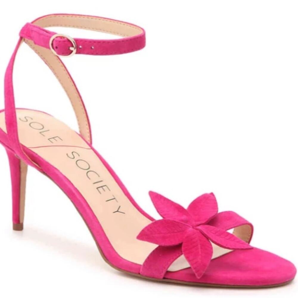 Sole society pink suede floral strappy‎ heels